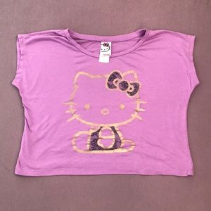 Hello Kitty Crop Top Purple w Gold Graphic XS